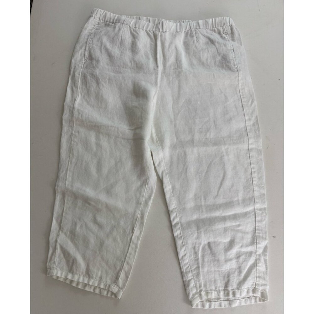 J. JILL Love Linen White Linen Pull On Crop Wide Leg Pants Sz L